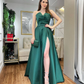 Cute A Line Green Long Prom Dresses with Slit Y5373