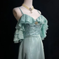 Elegant Mint Green Spaghetti Straps Lace Satin Mermaid Long Wedding Guest Dress Formal Birthday Party Dress  SP1281