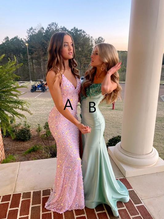 Glamorous Pink Sequins Mermaid Prom Dress,Formal Gown  Y7418