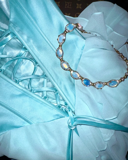 Classy Strapless Blue Chiffon Layered Mermaid Prom Gown Birthday Party Dress SP816