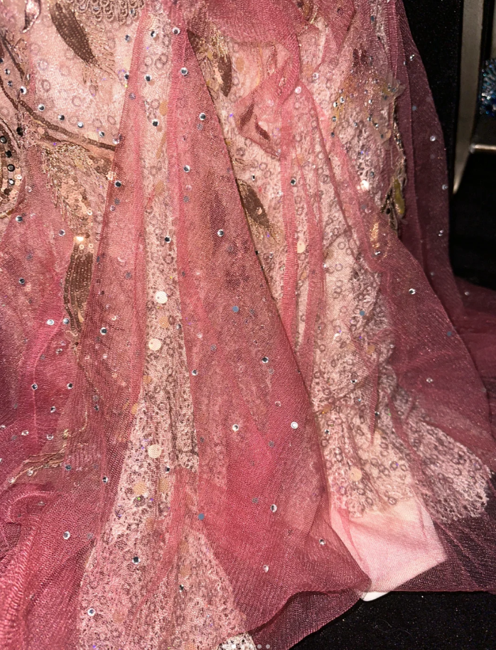 Vintage Pink Tulle Sequin Appliques Mermaid Long Party Dress Formal Birthday Prom Dresses SP1418