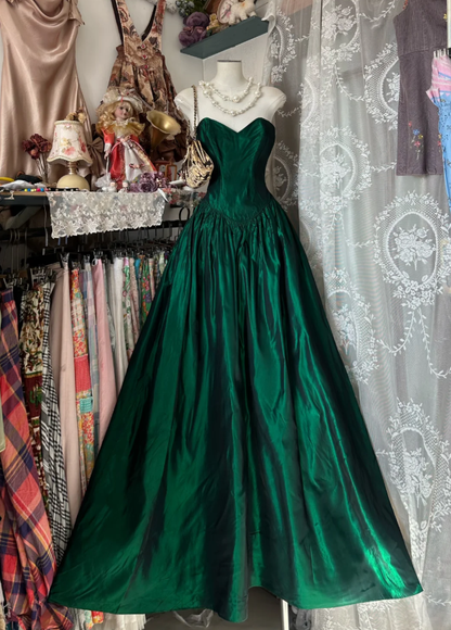 Elegant Emerald Green Strapless Satin Long Party Dress Prom Dresses SP1720