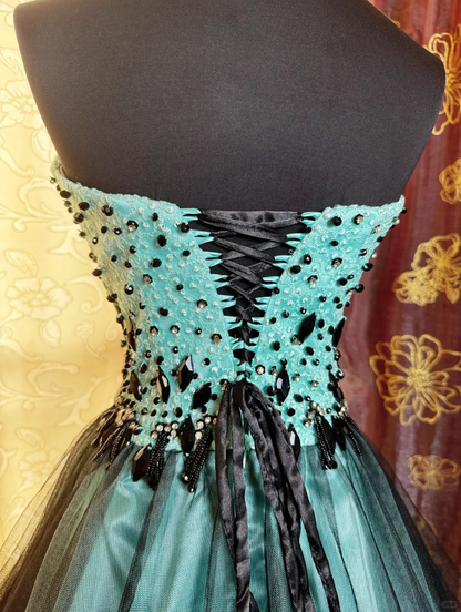 Vintage Viridian Tulle Satin Beaded Mini Cocktail Dress Strapless A Line Short 8th Grade Homecoming Dress SP2383