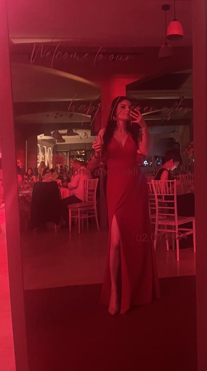 Classy V Neck Black Sleeveless Satin Prom Dress,Side Slit Party Evening Dress Y8456