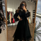 Elegant Long Sleeves Prom Dress O Neck Tea Length Beaded Black Formal Women Party Gowns Y6260