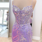 Straps Lavender Sequin Appliques Tight Mini Homecoming Dress Y4007
