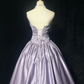 Elegant Strapless Ball Gown Lilac Satin Beaded Long Birthday Evening Dress SP1788