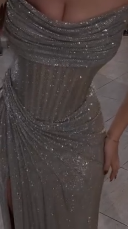 Glitter Silver Sequin Off The Shoulder High Slit Mermaid Long Party Dress Birthday Dress SP2593