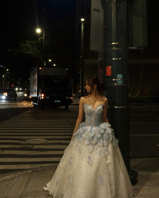 Glamorous Strapless Tulle Sequin Petals Ball Gown Formal  Quinceanera Dress SP470