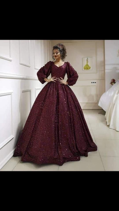 Glitter A-line Long Sleeves Ball Gown,Sweet 16 Dress,Princess Dress Y4900