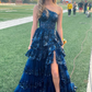 One Shoulder Appliques Ruffle Prom Dress Y6597