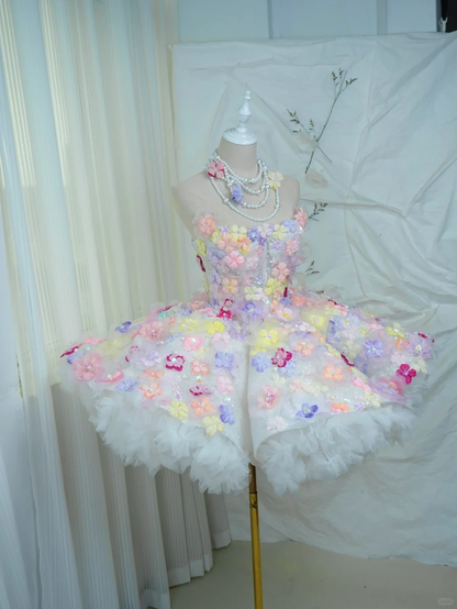 Pretty Strapless Tulle Colorful Floral Short Homecoming Dress Birthday Dress SP4222