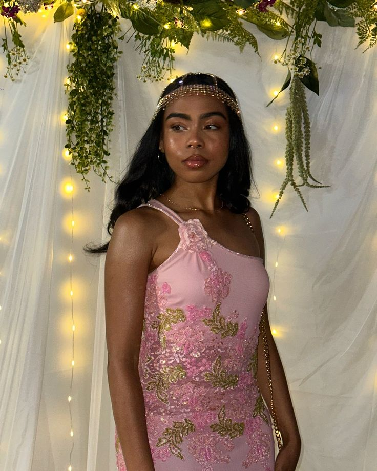 Charming One Shoulder Pink Satin Lace Sequin Mermaid Long Party Dress Formal Long Wedding Guest Dress SP1346