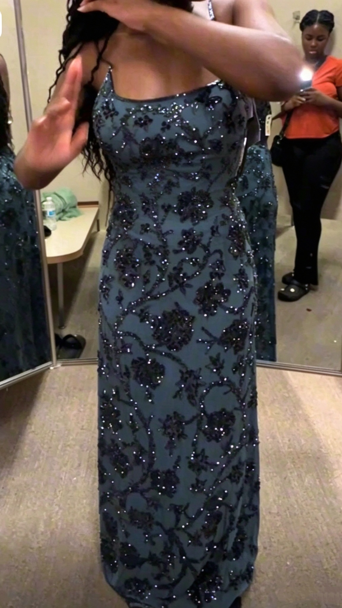 Charming Spaghetti Straps Blue Sequin Floral Sheath Long Party Dress Prom Gowns SP4255