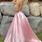 Simple Pink A-Line Satin Party Dress, Side Slit Prom Dress Evening Dress Y8563