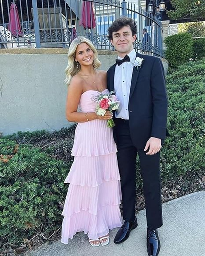 Green Strapless Ruffle Multi-Layer Long Prom Dress Y7373