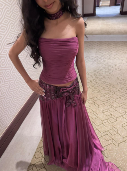 Elegant Purple Tulle Chiffon Two-piece Long Wedding Guest Dress Party Dress SP2330