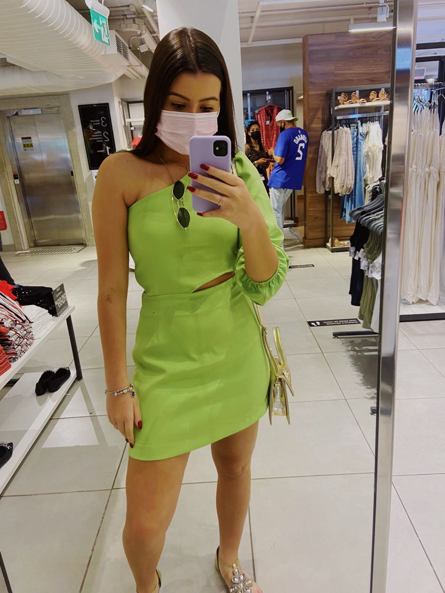 Lovely Green One Sleeve Homecoming Dress,Green Cocktail Dress Y2215