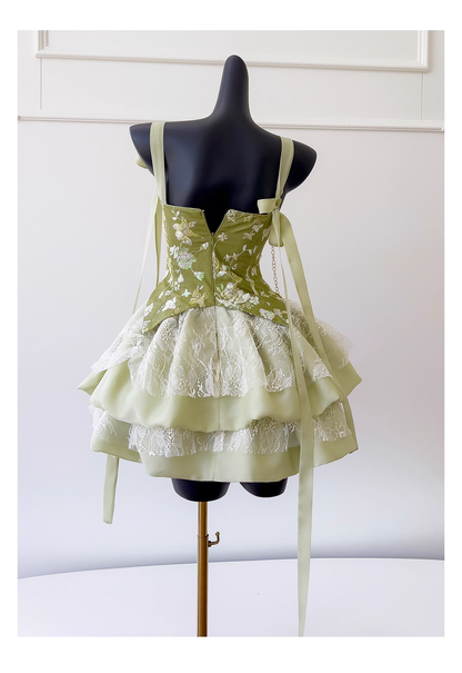 Cute Green Satin Lace Birthday Outfits Short Homecoming Dress Y9028