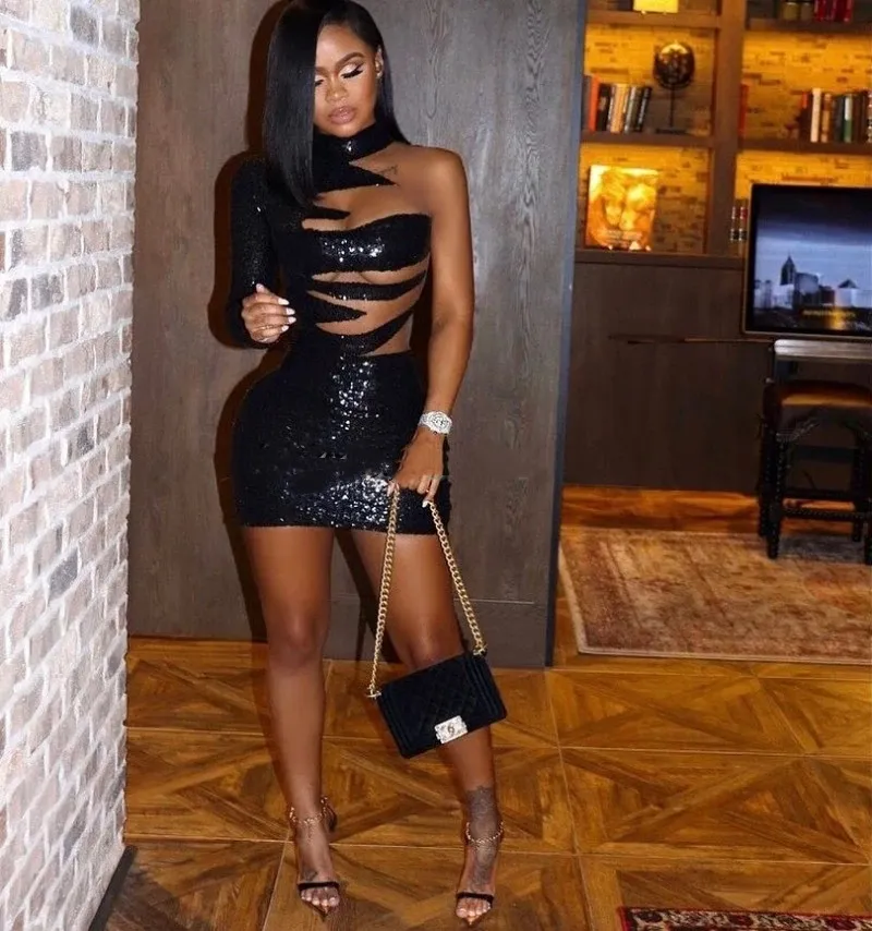 21th Birthday Outfit Dress Black Sequins Short Homecoming Dress , Sexy Party Dress Y821
