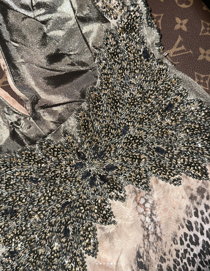 Unique V Neck Chiffon Print Floral Beaded Mermaid Party Dress Long Prom Dresses SP952