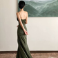 Green Spaghetti Straps Satin Mermaid Prom Dress Y4106