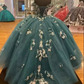 Dark Green Quinceanera Dresses Off the Shoulder Princess Pageant Ball Gown Flowers Y4432