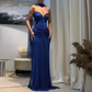 Elegant Royal Blue Tulle Sequin Strapless Mermaid Prom Dress Evening Gown With Ribbon Y9499