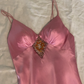 Gorgeous Pink Spaghetti Straps Satin Beaded Evening Dress Long Prom Dress Y8216