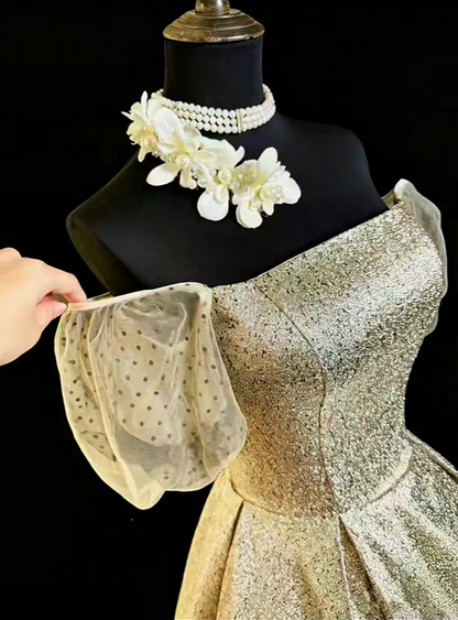 Gorgeous Gold Ball Gown Satin Sequin Long Party Dress Prom Dress SP2763