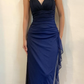 Sexy Halter Ombre Navy Blue V Neck Chiffon Long Prom Dress Party Evening Gown Y7486