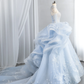 Charming Blue Tulle Sequin Appliques Princess Bridal Dress Long Wedding Dress SP1521