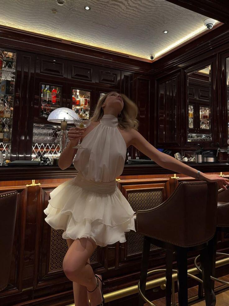 Sexy Halter Sleeveless Chiffon Layered A Line Mini Cocktail Dress,White Backless Short 9th Grade Homecoming Dress SP2428