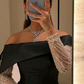 Black A Line Boat Neck Evening Dresses Beads Long Sleeve Floor Length Satin Saudi Arabia Formal Wedding Party Gowns Y4630