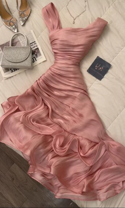 Pretty Sheath Pink Ruffles Long Prom Dresses Formal Evening Dress Y9314