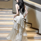 Charming Spaghetti Straps Satin Pleated Ruffles Mermaid Long Party Dress Birthday Prom Dress SP2009