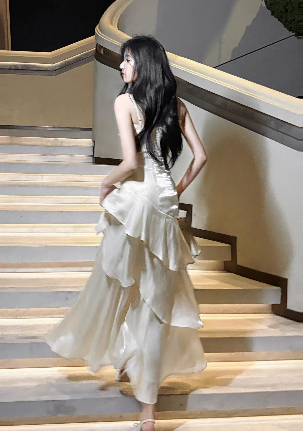 Charming Spaghetti Straps Satin Pleated Ruffles Mermaid Long Party Dress Birthday Prom Dress SP2009