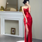 Sexy Red Spaghetti Straps Long Prom Dress With Split,Red Formal Gown Y4576