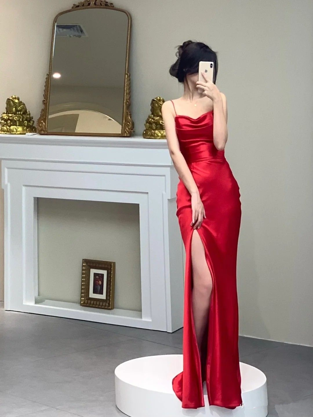 Sexy Red Spaghetti Straps Long Prom Dress With Split,Red Formal Gown Y4576