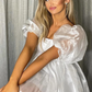 Pink Square Neck Balloon Sleeves A-Line Homecoming Dress,Y2434