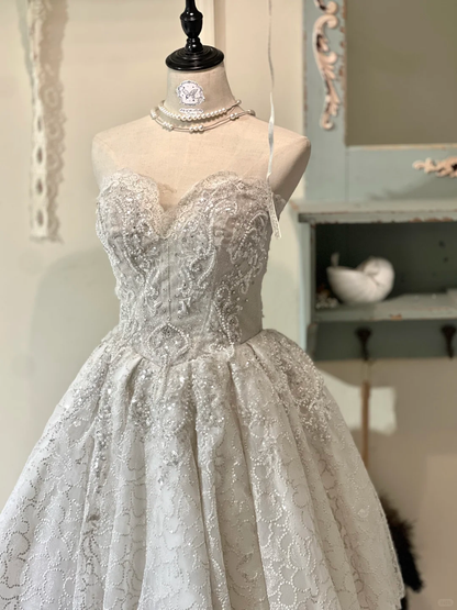 Sparkly Sweetheart Neck Lace Sequin Beaded White Short 16th Princess Birthday Outfits Formal Homecoming Dress Y9211