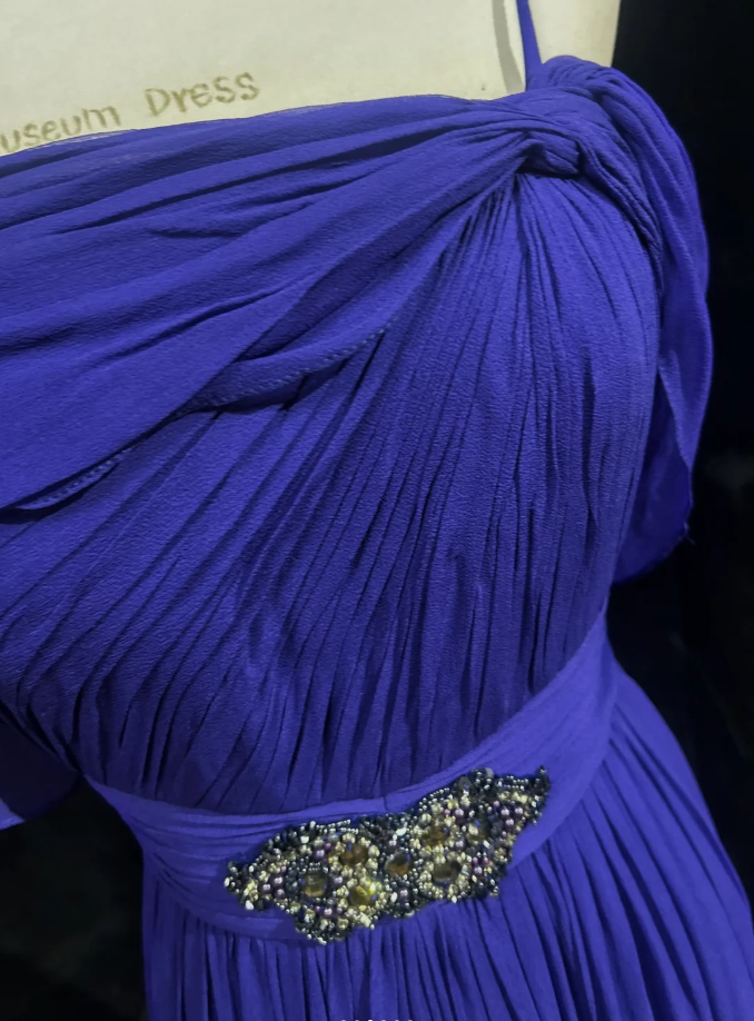 Classy Purple Spaghetti Straps Chiffon Pleated Beaded Long Party Dress Formal Wedding Guest Dress SP1865