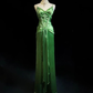 Chic Green Spaghetti Straps Satin Beaded Prom Dress Evening Dress Y8555