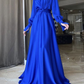 Royal Blue A-line Long Sleeves Prom Dress,Royal Blue Evening Dress Y5857