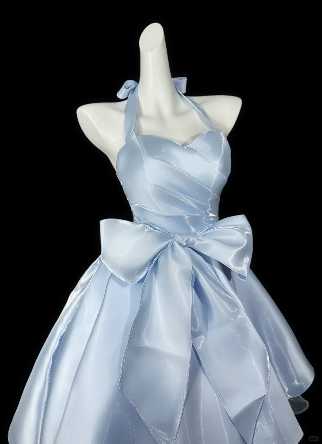 Pretty Blue Halter Satin Tulle Bow A Line Homecoming Dress Short Prom Dress SP3515