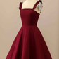 Burgundy A-line Ruffle Straps Satin Mini Homecoming Dress Y2176