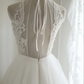 Pretty Halter Sleeveless White Tulle Beaded Long Mermaid Wedding Dress Formal Bridal Dress SP1168
