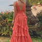 A-line V Neck Wedding Beach Dress,Long Prom Dress Y4054