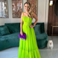 Green A-line Spaghetti Straps Tulle Prom Dress,Green Evening Dress  Y5595