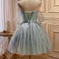 Dusty Sage Off-the-Shoulder Beaded Pleated Homecoming Dress Y2713
